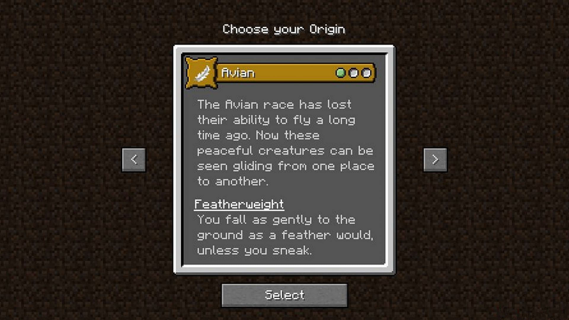 Players can choose an origin and acquire superpowers from a specific mob origin (Image via Mojang Studios)